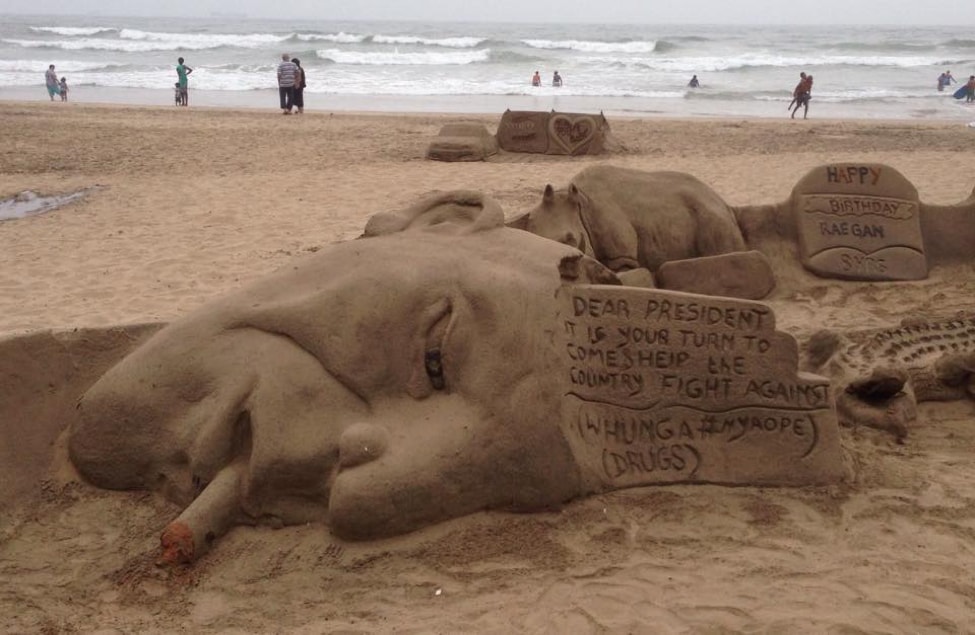 An artist along the waterfront in Durban, South Africa calls out politicians to do more to address the emerging epidemic of an illegal street drug known as whoonga